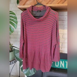 Talbots 3/4 Sleeve Maroon And Gray Striped Tunic Size XL